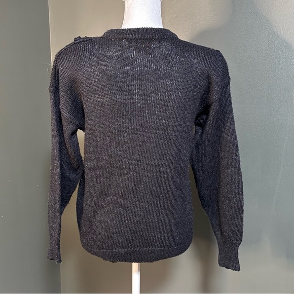 Vintage Dana Scott Black Beaded Knit Sweater 80s Goth Floral Embellished Small - Picture 4 of 5